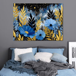 Midnight Blue Cosmos Goldleaf - NicheCanvas