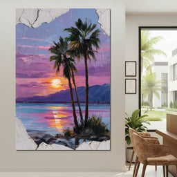Palm Silhouettes Sunset Sky - NicheCanvas