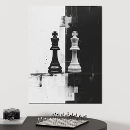 Strategic Chess Duel in Monochrome - NicheCanvas