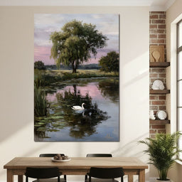 Swan Pond Willow Sunset Sky - NicheCanvas