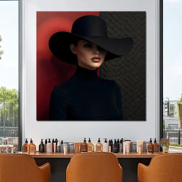 Noir Elegance Under Wide Hat - NicheCanvas