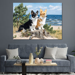 Coastal Corgi Pair Lookout - NicheCanvas