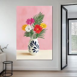 Pink Vase Garden Bouquet - NicheCanvas