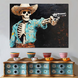 Cowboy Skeleton in Denim - NicheCanvas