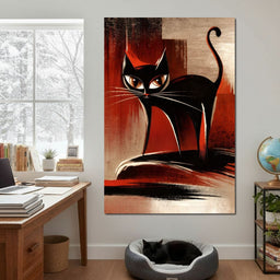 Mid Century Black Cat Stare - NicheCanvas