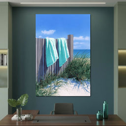 Coastal Towels On Dune Fence - NicheCanvas