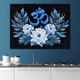 Om Blue Lotus Floral Mandala - NicheCanvas