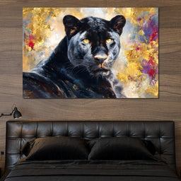 Golden Aura Black Panther Portrait - NicheCanvas