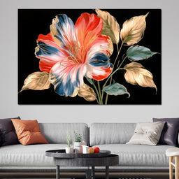 Midnight Flora With Gilded Leaves - NicheCanvas