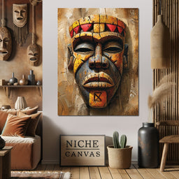 Ancient Tribal Mask Vibrance - NicheCanvas