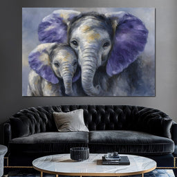 Tender Elephant Family Portrait - NicheCanvas