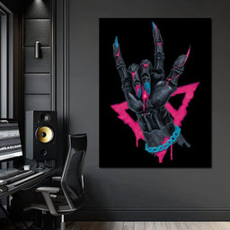 Neon Skeleton Rock Hand Sign - NicheCanvas