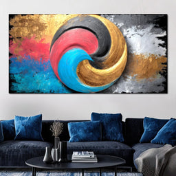 Golden Tricolor Swirl Energy Burst - NicheCanvas