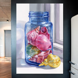 Seashells Jar Sunlit Window - NicheCanvas