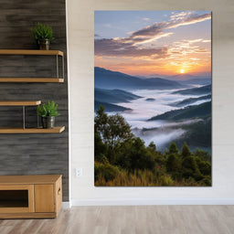 Sunrise Over Misty Mountains - NicheCanvas