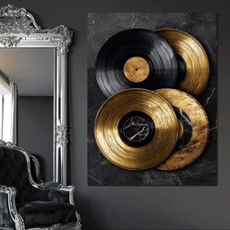 Gold Vinyl Records Noir Marble - NicheCanvas