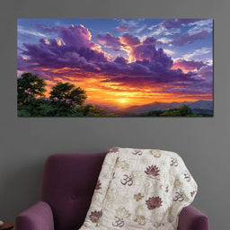 Golden Mountain Sunset Clouds Sky - NicheCanvas