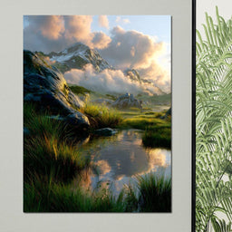 Sunlit Alpine Reflections - NicheCanvas