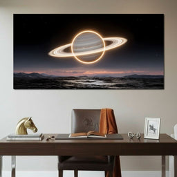 Luminous Saturn Over Alien Sea - NicheCanvas