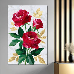 Romantic Red Roses Gold Leaf - NicheCanvas
