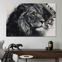 Monochrome Lion Golden Eyes - NicheCanvas