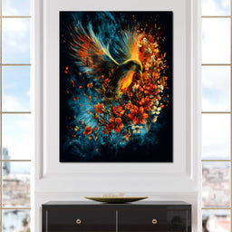 Flaming Phoenix Floral Burst - NicheCanvas