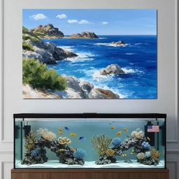 Rocky Coastline Ocean View Oil Painting - NicheCanvas