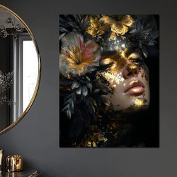 Golden Reverie Floral Visage - NicheCanvas