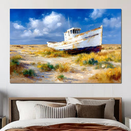 Weathered Coastal Boat Reverie - NicheCanvas