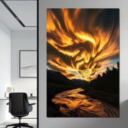 Golden Skies Over River Glow - NicheCanvas