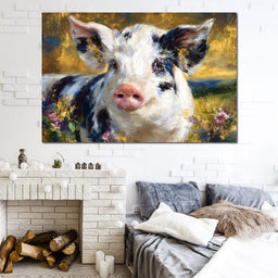 Golden Meadow Piglet Portrait - NicheCanvas