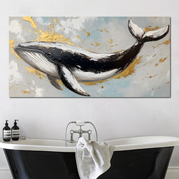 Golden Waves Ocean Whale - NicheCanvas