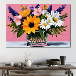 Pink Bouquet Sunflower Daisies - NicheCanvas