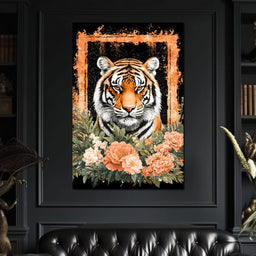 Majestic Tiger Floral Portrait - NicheCanvas