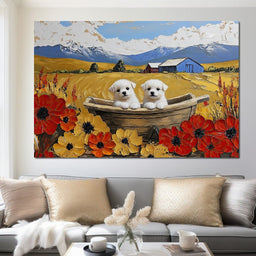 Puppy Journey Through Fields - NicheCanvas