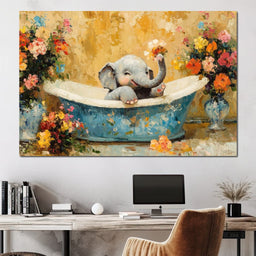 Elephant Joy in Floral Bath - NicheCanvas