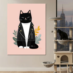 Rebel Feline Chic on Blush - NicheCanvas