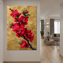 Golden Sakura Blossom Branch - NicheCanvas