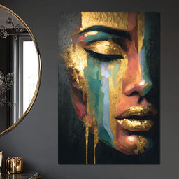 Golden Radiant Abstract Face - NicheCanvas