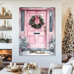 Winter Welcome Pink Door - NicheCanvas