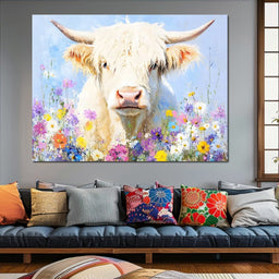 Highland Cattle Wildflowers - NicheCanvas