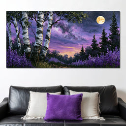 Silver Birch Under A Violet Galaxy - NicheCanvas