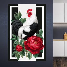 Rooster With Peony Garden - NicheCanvas
