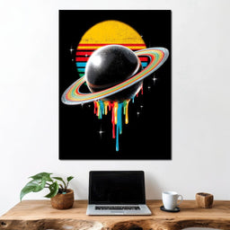 Retro Galactic Rainbow Saturn - NicheCanvas