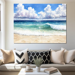 Ocean Waves Sunlit Horizon - NicheCanvas