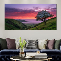 Blossom Tree Over Misty Hills - NicheCanvas
