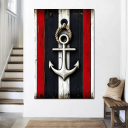 Nautical Anchor on Stripes - NicheCanvas