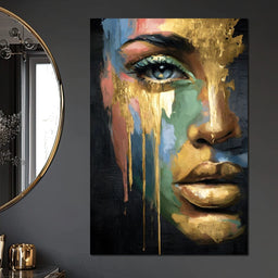 Radiant Gold Drip Face Painting - NicheCanvas