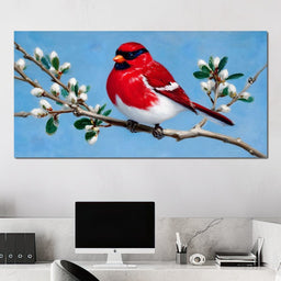 Radiant Bird on Blossoming Twig - NicheCanvas