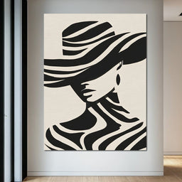 Monochrome Wind Hat Silhouette - NicheCanvas